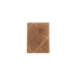 Ariat Men's Trifold Cross Stitch Patch Wallet- Medium Brown