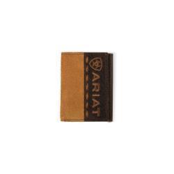 Ariat Men's Trifold Roughout Croco Wallet- Tan