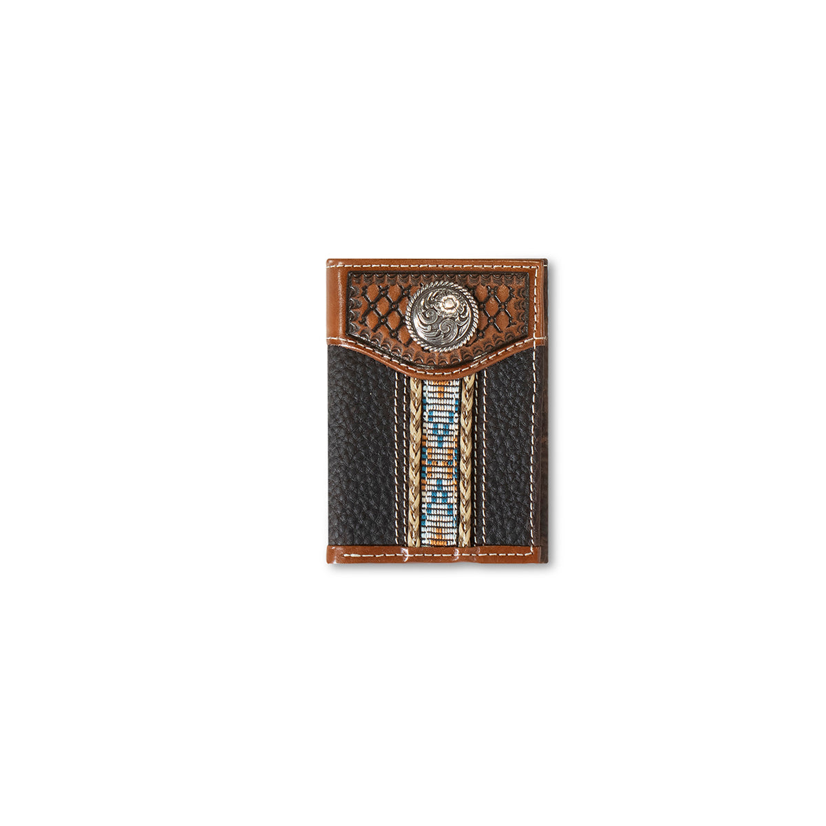 Ariat Men's Woven Southwestern Trifold Wallet - Brown
