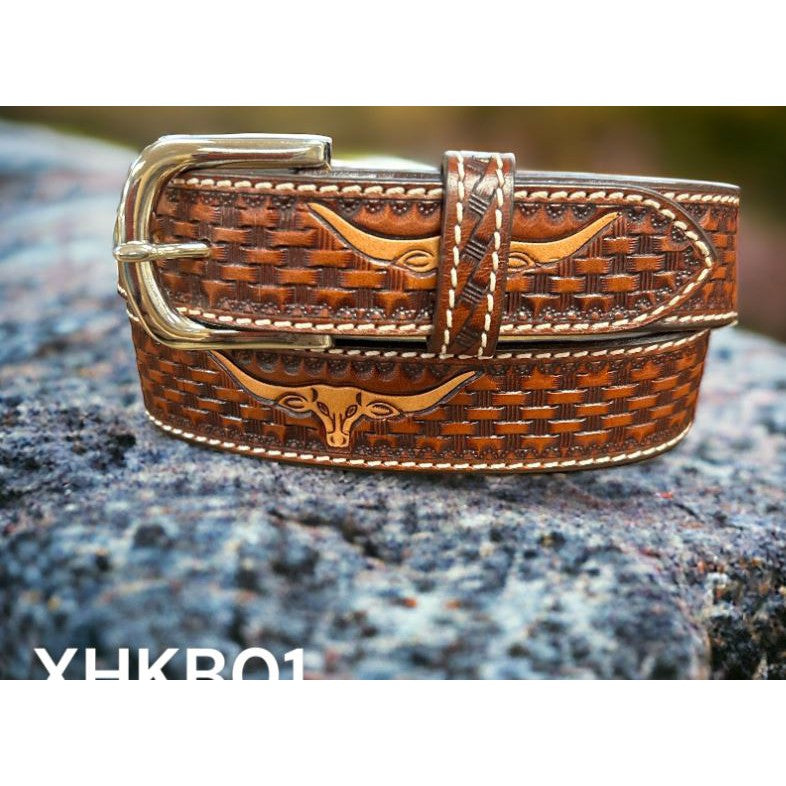 Twisted X Accessories  Kids Basket Weave and Longhorn Belt