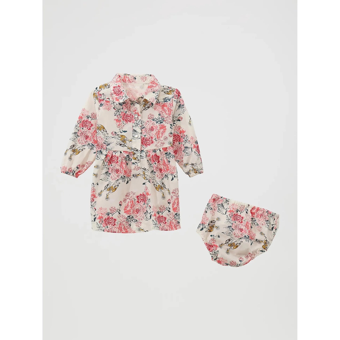 Wrangler Little Girl's Long Sleeve Printed Western Snap Dress  - Floral White