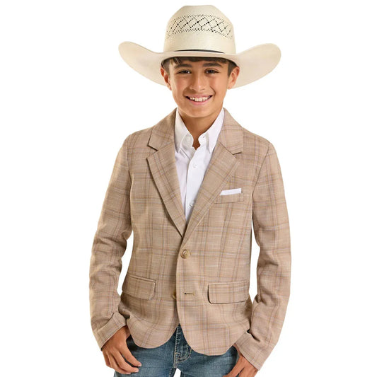 Rock & Roll Boy's Plaid Yarn Dye Sports Coat - Tan