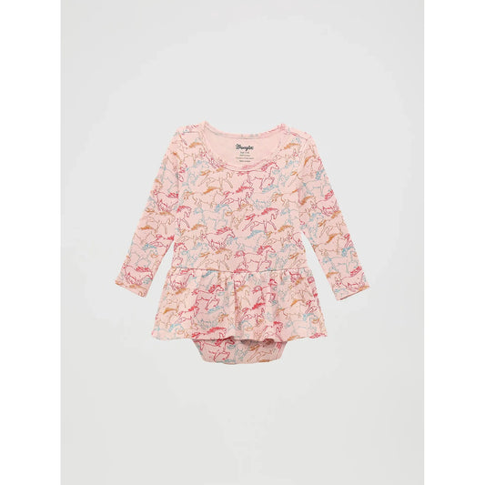 Wrangler Baby Girl's Long Sleeve Allover Print Skirted Onesie - Pink