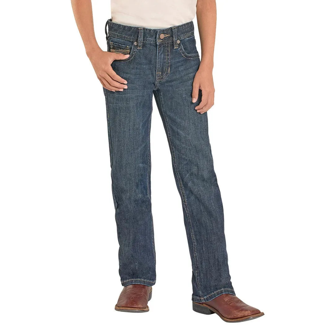 Rock & Roll Boy's Straight Stitch Embroidered Bootcut Jeans - Dark Vintage