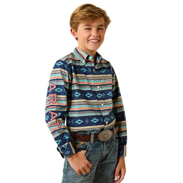 Ariat Boy's Team Jet Long Sleeve Shirt - Navy/Orange - Irvine Tack & Western Wear