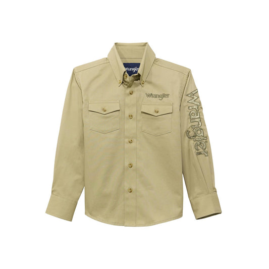 Wrangler Boy's Logo Long Sleeve Shirt - Brown