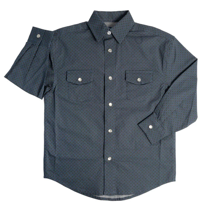 Panhandle Boy's Western Geo Print 2 Pocket Long Sleeve Snap Shirt - Blue