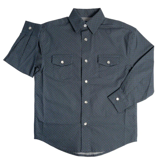 Panhandle Boy's Western Geo Print 2 Pocket Long Sleeve Snap Shirt - Blue