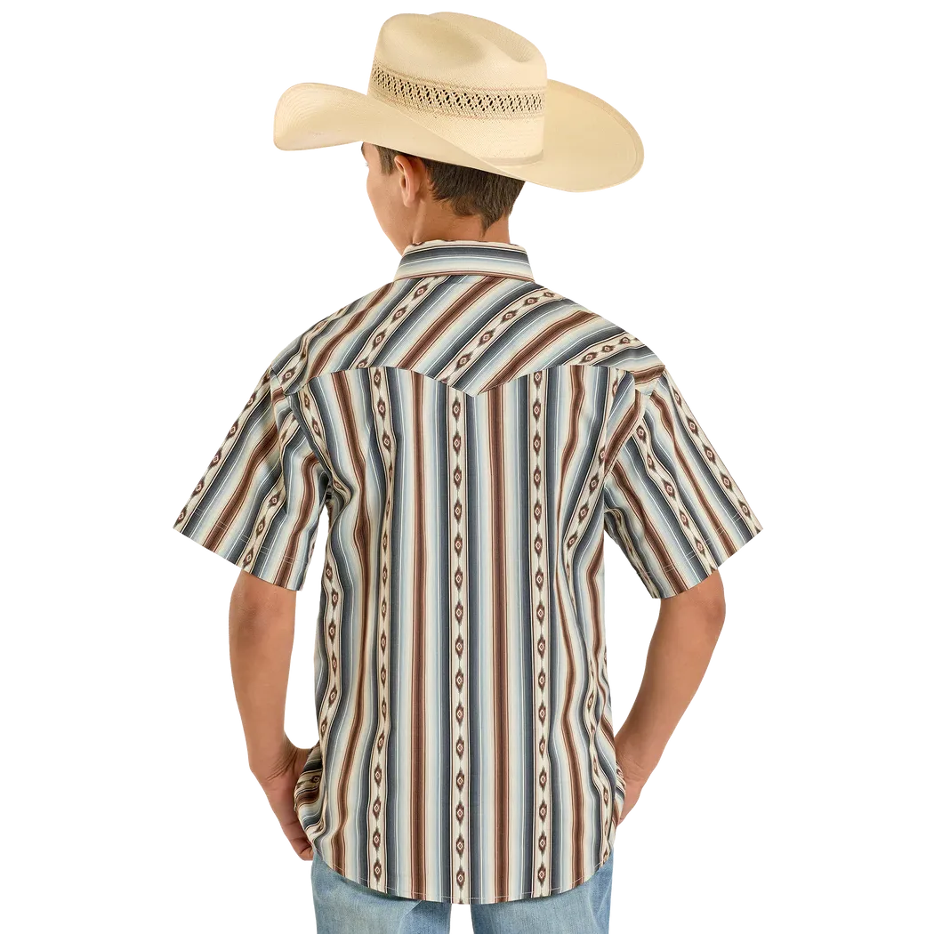 Rock & Roll Boy's Serape Dale Brisby Stripe Short Sleeve Printed Snap Shirt - Dark Brown