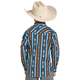Rock & Roll Boy's Stripe Printed Long Sleeve Snap Shirt - Teal