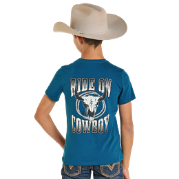 Rock & Roll Boy's Longhorn Skull Graphic Short Sleeve Tee - Teal