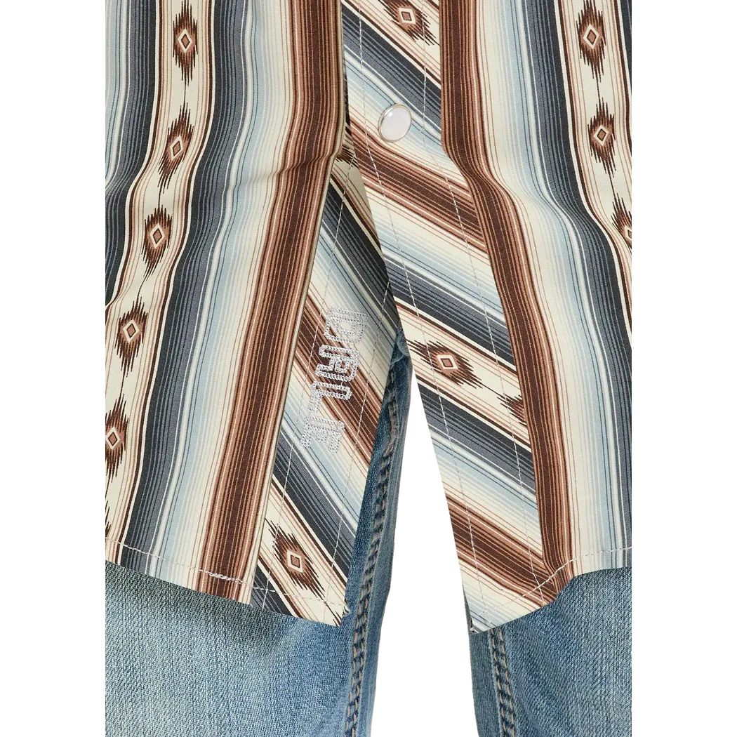 Rock & Roll Boy's Serape Dale Brisby Stripe Short Sleeve Printed Snap Shirt - Dark Brown