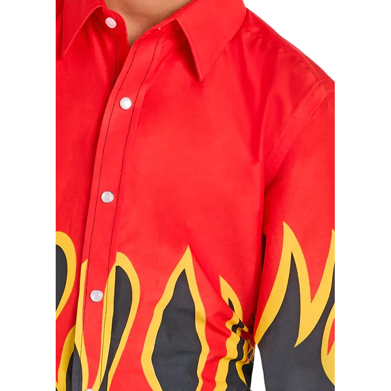 Rock & Roll Boy's Modern Vintage Flame Long Sleeve Snap Shirt - Black