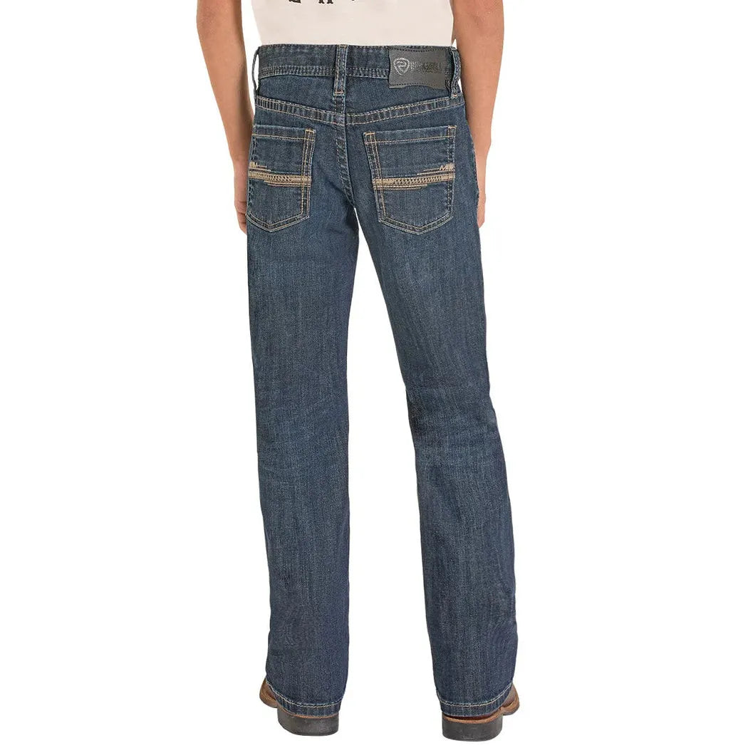 Rock & Roll Boy's Straight Stitch Embroidered Bootcut Jeans - Dark Vintage