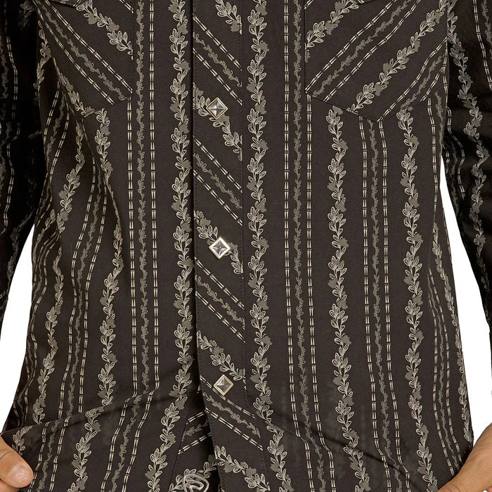 Rock & Roll Boy's Wallpaper Printed Long Sleeve Snap Shirt - Black