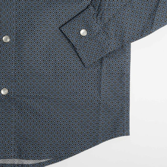Panhandle Boy's Western Geo Print 2 Pocket Long Sleeve Snap Shirt - Blue