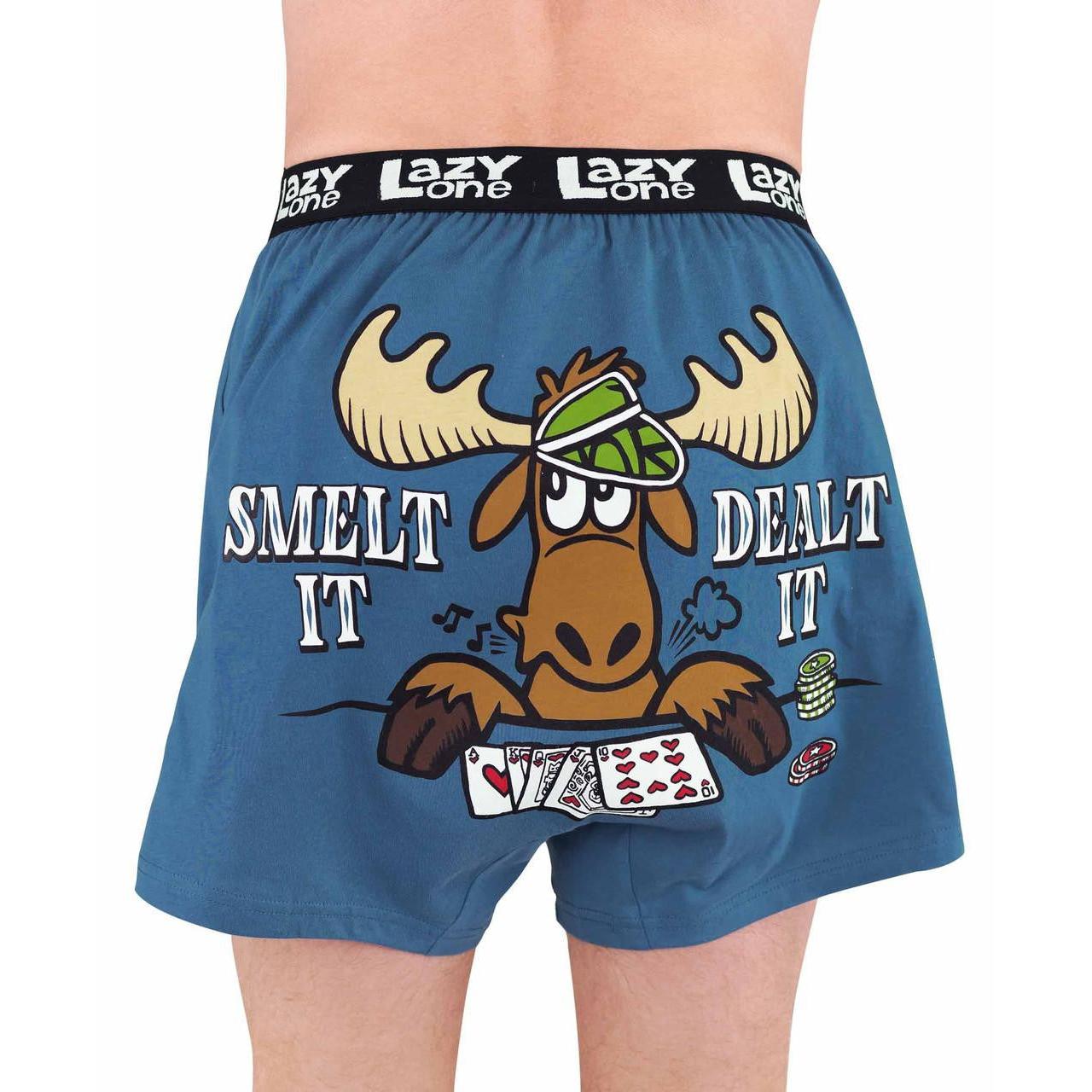 Lazy One Men's Smelt It Dealt It Moose Boxer- Blue
