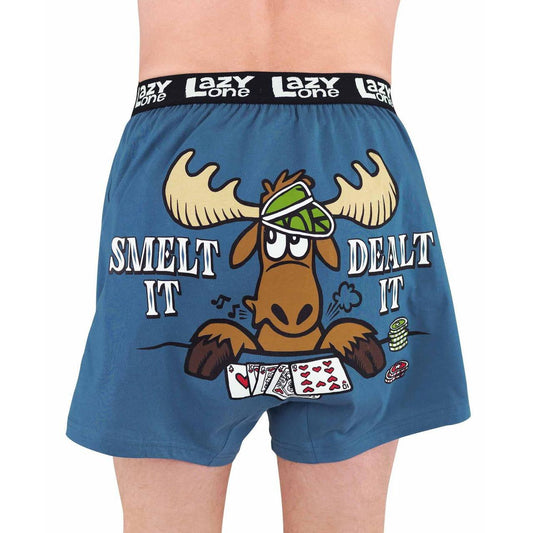 Lazy One Men's Smelt It Dealt It Moose Boxer- Blue