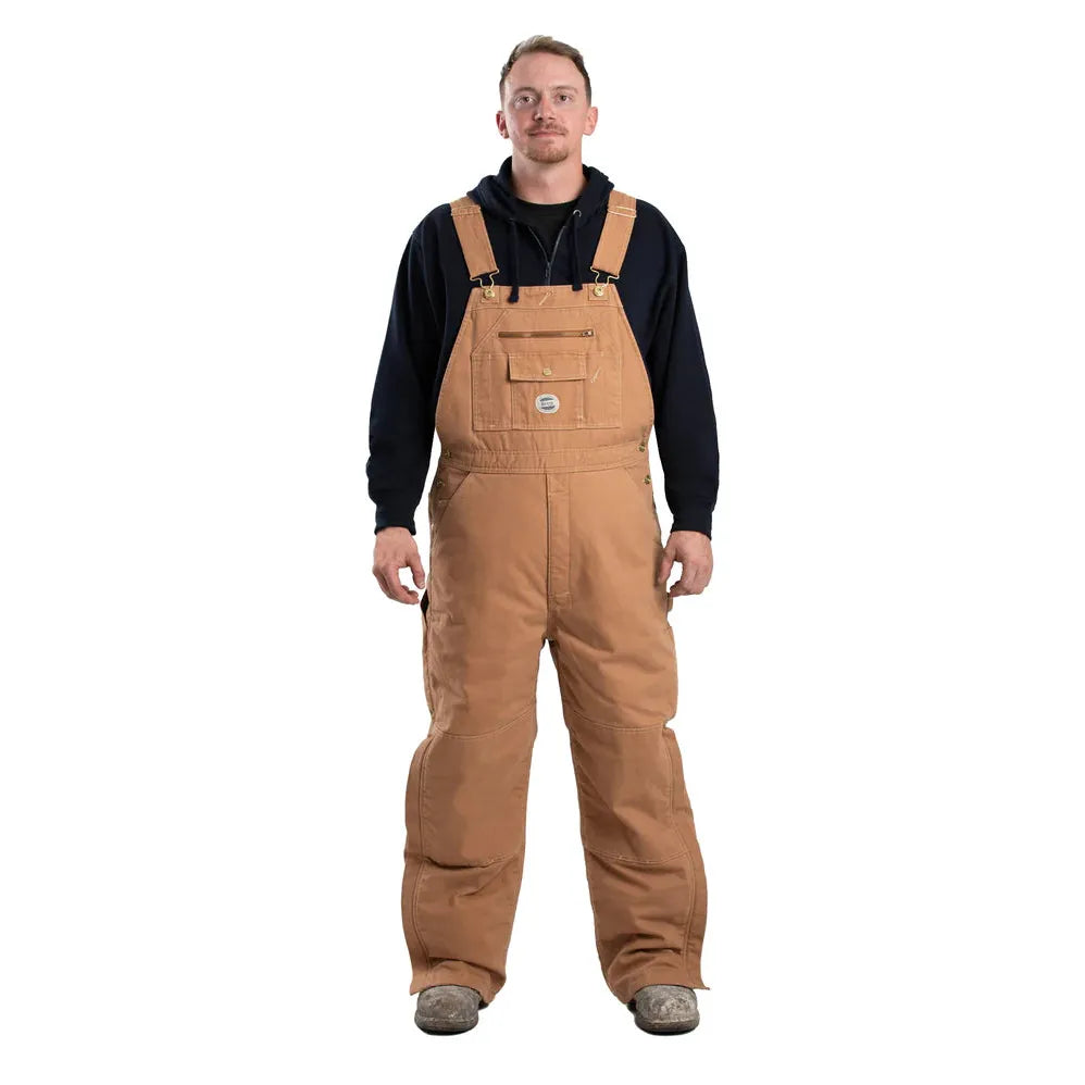 Berne Vintage Washed Insulated Duck Bib Overalls - Brown Duck