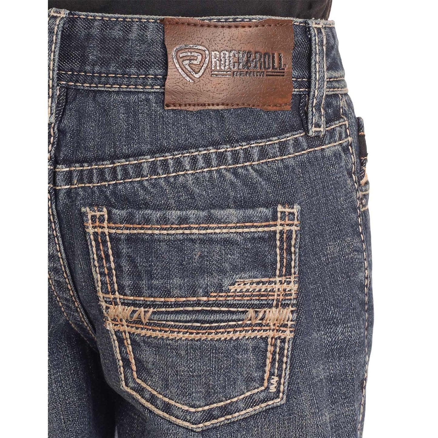 Rock & Roll Boy's BB Raised Emblem Bootcut Jeans - Dark Vintage