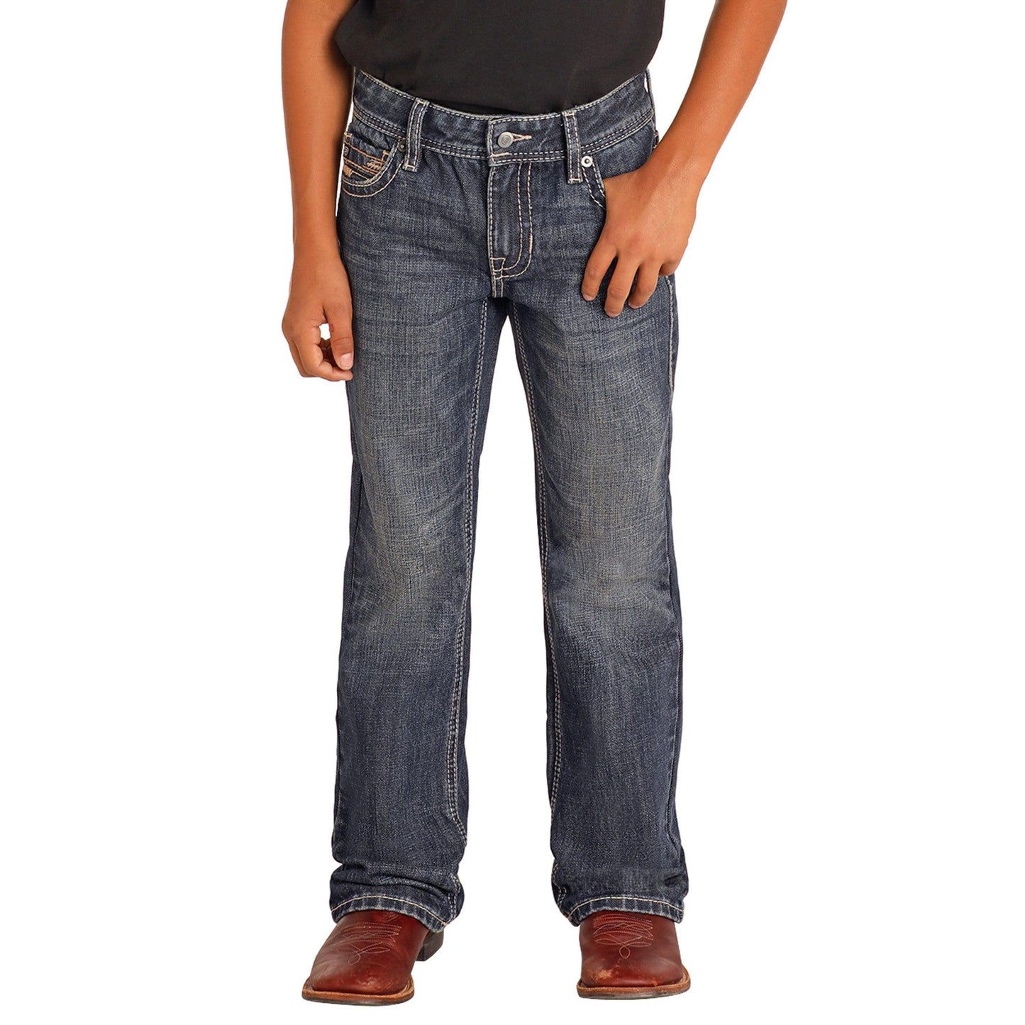 Rock & Roll Boy's BB Raised Emblem Bootcut Jeans - Dark Vintage