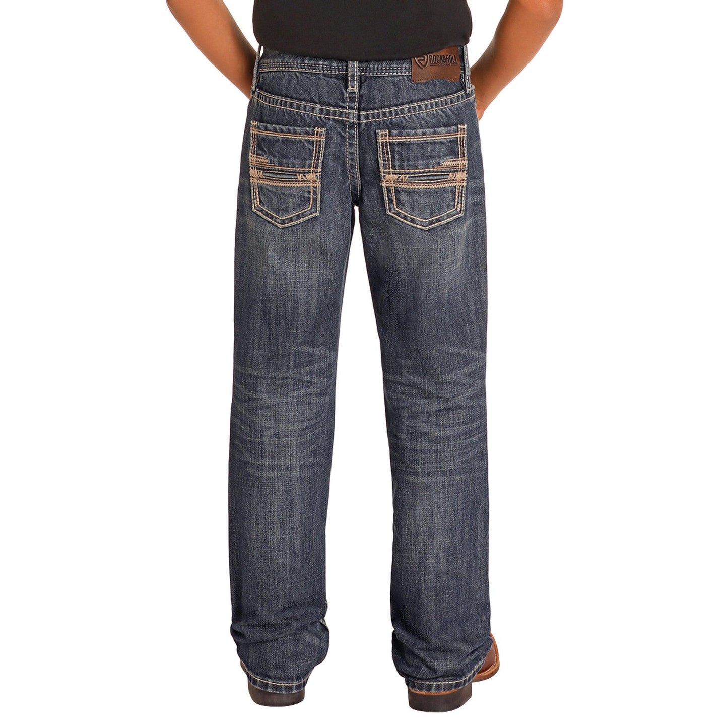 Rock & Roll Boy's BB Raised Emblem Bootcut Jeans - Dark Vintage