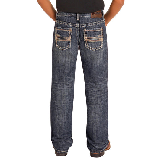 Rock & Roll Boy's BB Raised Emblem Bootcut Jeans - Dark Vintage