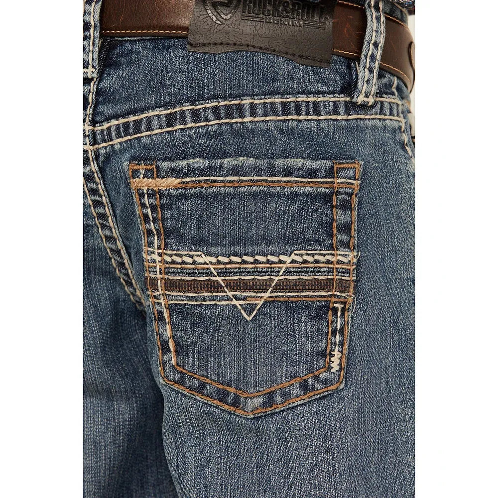 Rock & Roll Boy's Leather Emblem Bootcut Jeans - Medium Vintage