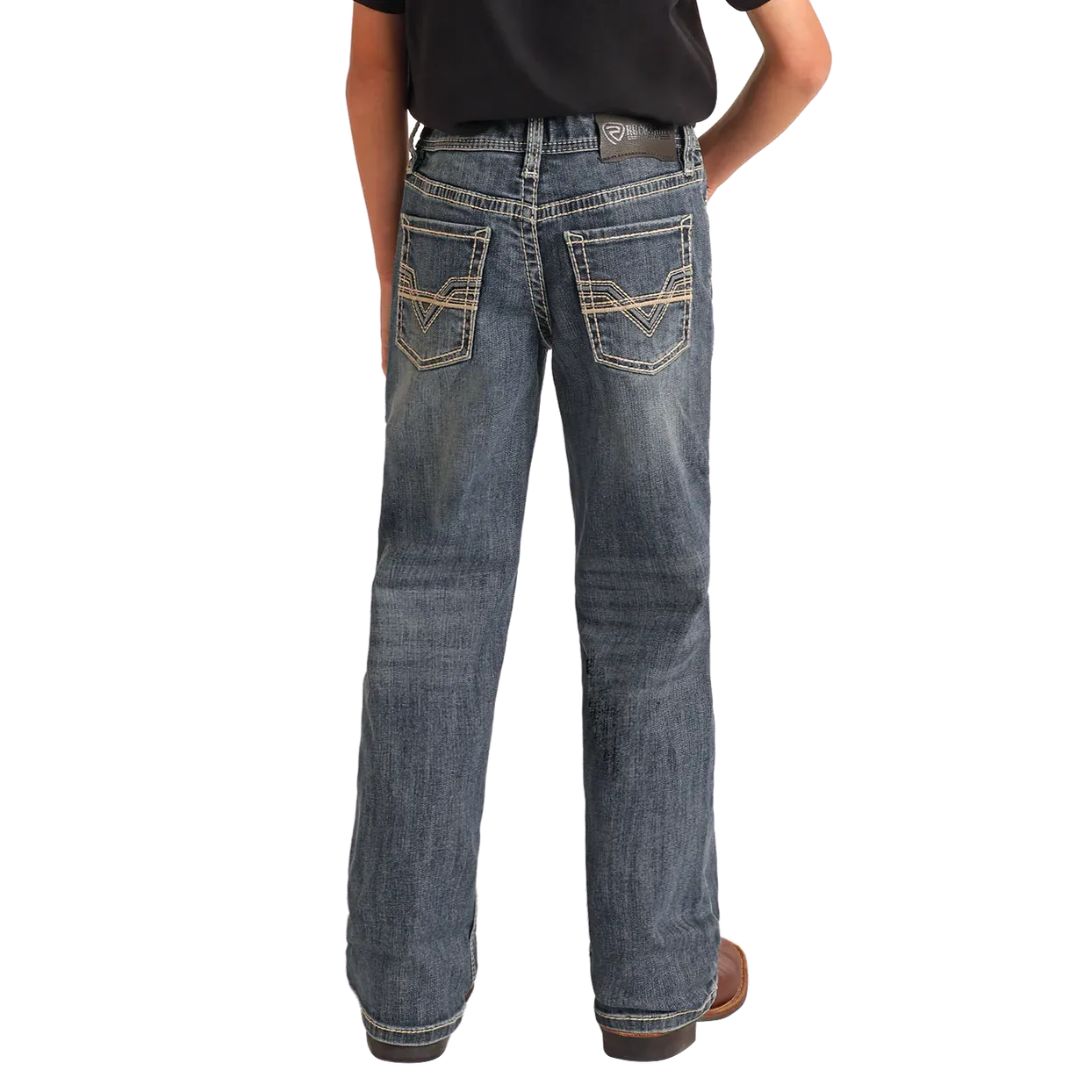 Rock & Roll Boy's Regular Fit Raised Denim Embroidered Bootcut Jeans- Medium Wash