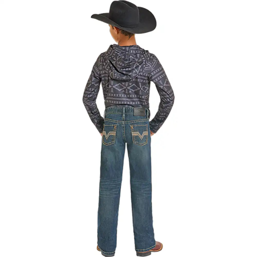 Rock & Roll Boy's Two Tone Embroidered Bootcut Jeans- Medium Vintage