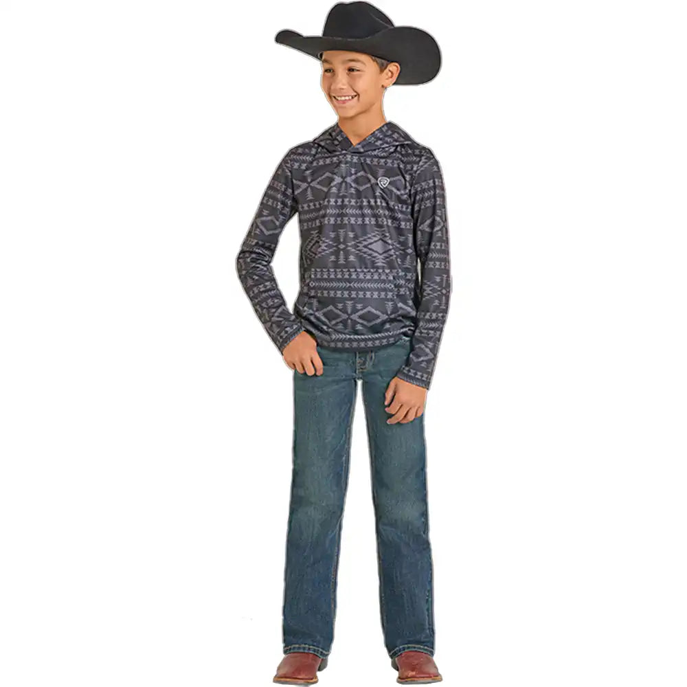 Rock & Roll Boy's Two Tone Embroidered Bootcut Jeans- Medium Vintage