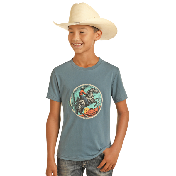 Rock & Roll Denim Boys' Bronc Desert Tee - Light Navy