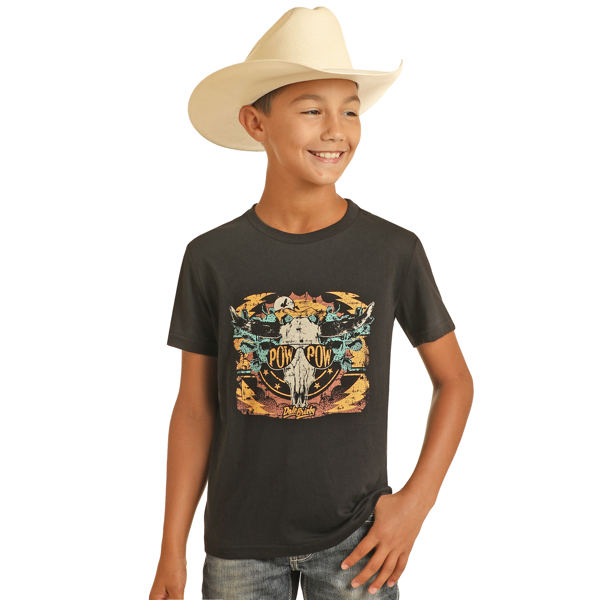 Rock & Roll Denim Boy's Dale Brisby Pow Pow Longhorn Tee - Black