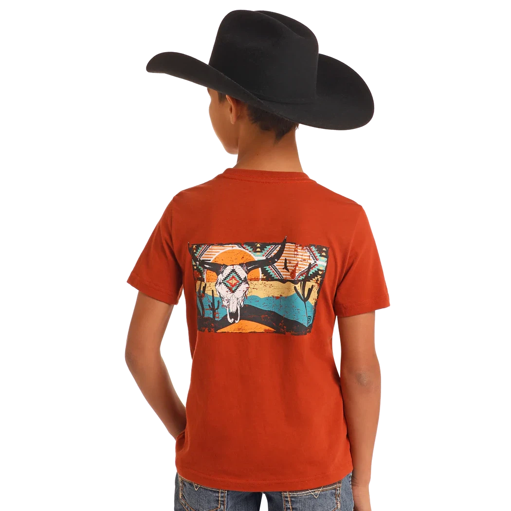 Rock & Roll Boy's Graphic Skull T-Shirt - Desert Skull - Rust