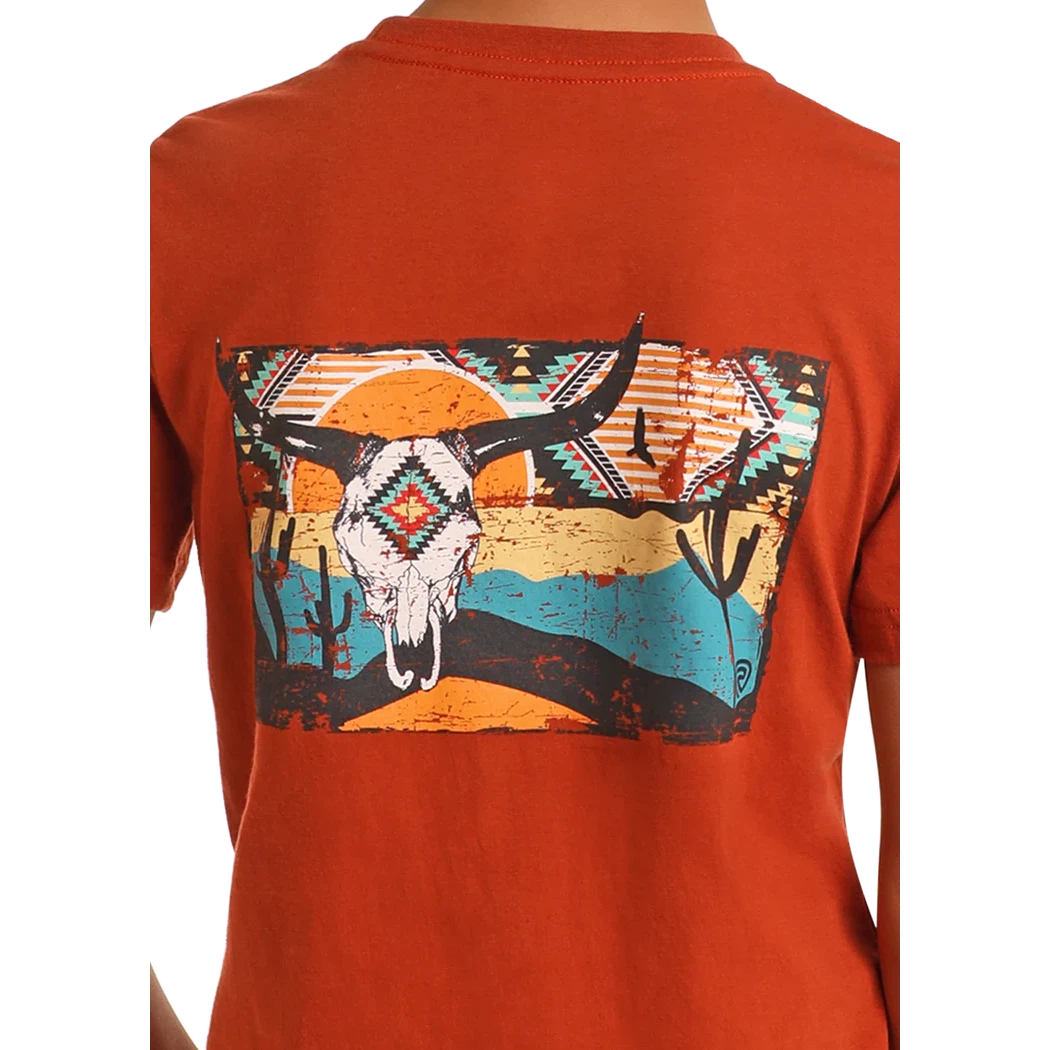 Rock & Roll Boy's Graphic Skull T-Shirt - Desert Skull - Rust