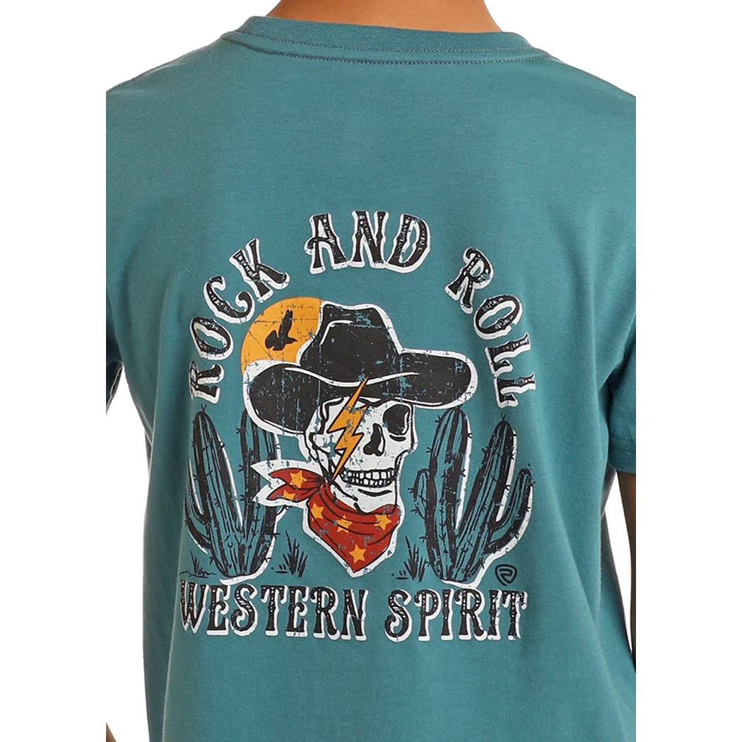 Rock & Roll Boy's Graphic Skull T-Shirt - Desert Skull - Teal