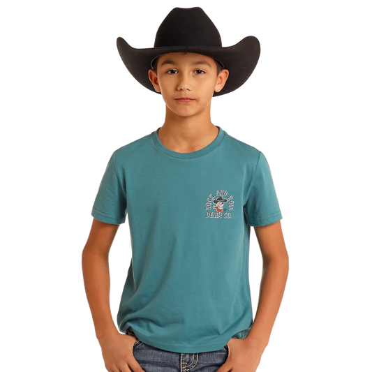 Rock & Roll Boy's Graphic Skull T-Shirt - Desert Skull - Teal