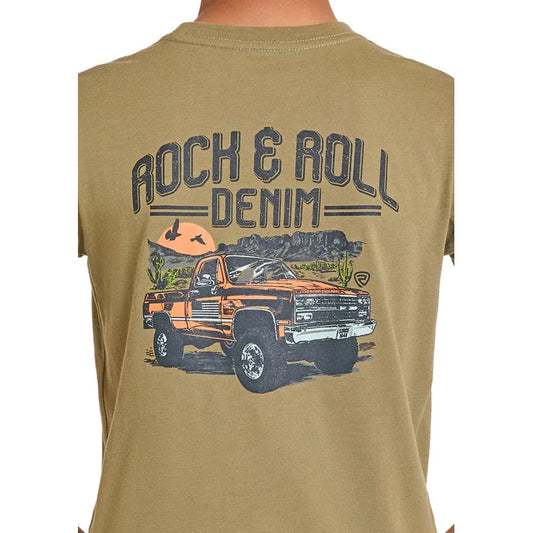 Rock & Roll Boy's Desert Truck Graphic Tee Shirt - Olive
