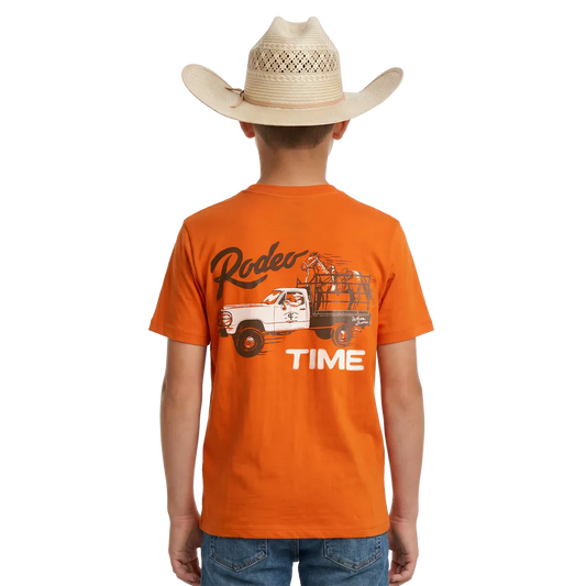 Rock & Roll Boy's Dale Brisby Rodeo Time Truck Graphic Tee Shirt - Rust