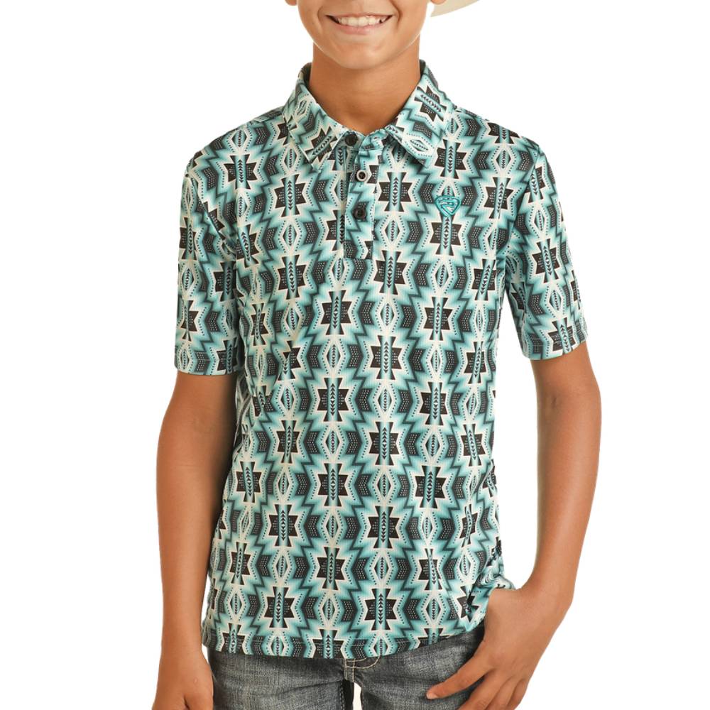 Rock & Roll Boy's Printed Aztec Polo - Turquoise