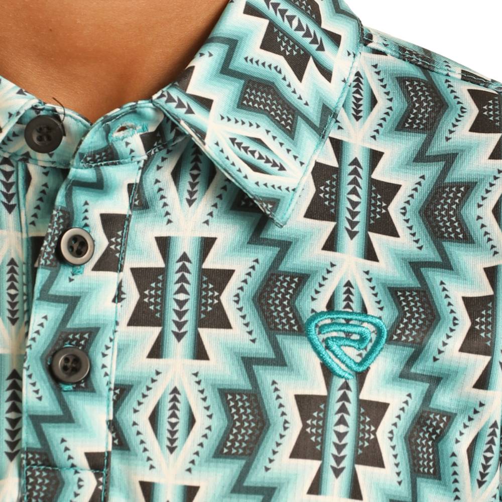 Rock & Roll Boy's Printed Aztec Polo - Turquoise