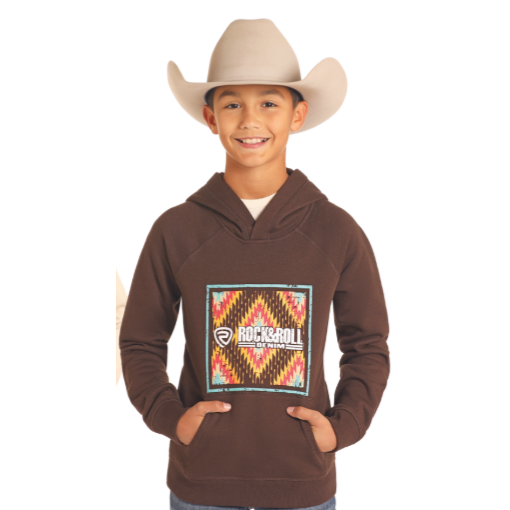 Rock & Roll Boy's Graphic Print Hoodie - Dark Brown