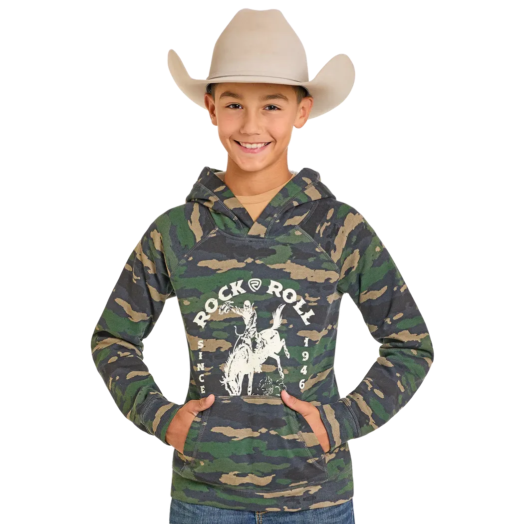 Rock & Roll Boy's Cowboy Camo Graphic Hoodie - Green