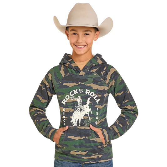 Rock & Roll Boy's Cowboy Camo Graphic Hoodie - Green