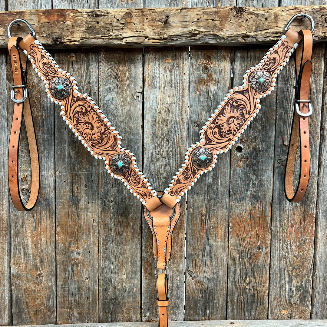 Rodeo Drive Whipstitch Copper One Ear Browband Tack Set Breast Collar ONLY - Turquoise