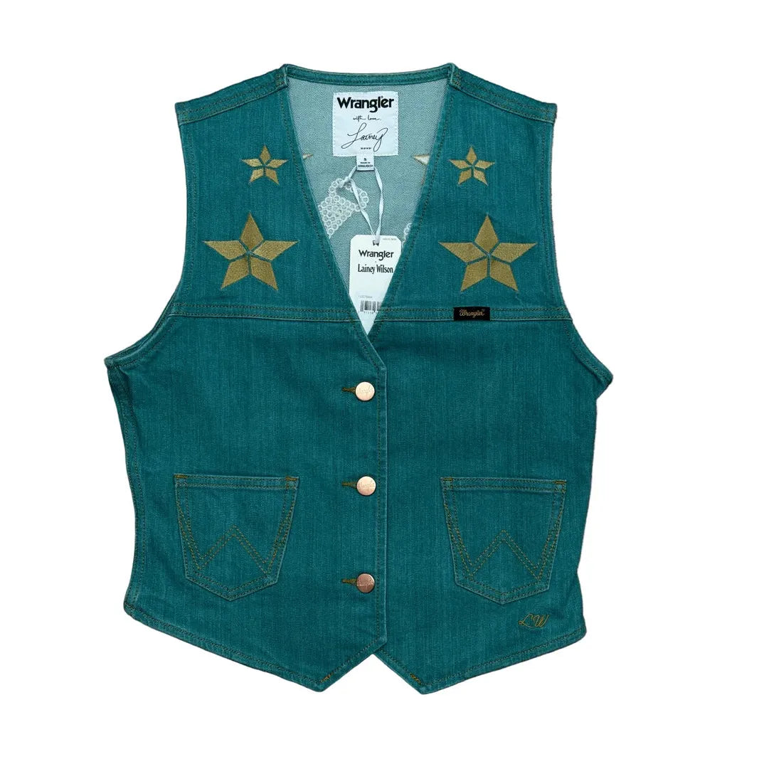 Wrangler Lainey Wilson Denim Vest- Turquoise - Irvine Tack & Western Wear