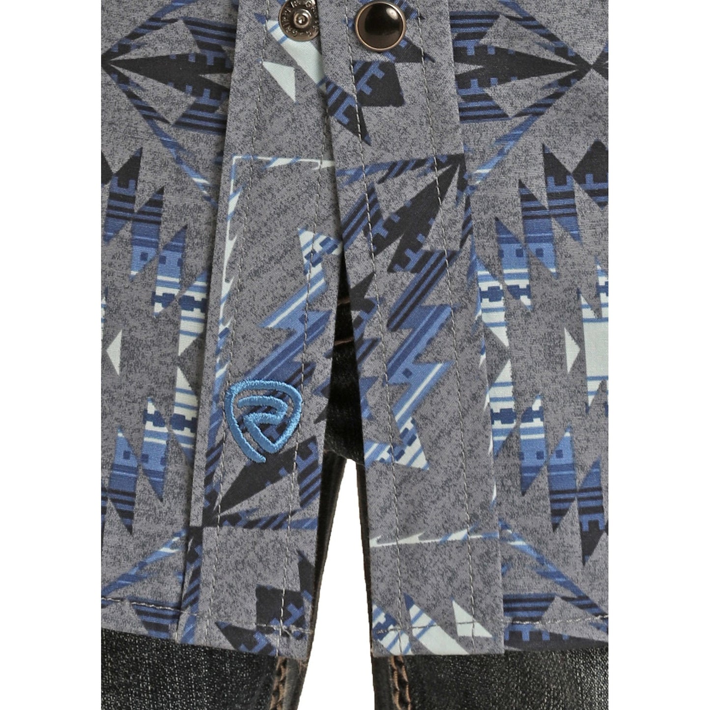 Rock & Roll Boy's Long Sleeve 2 Pocket Aztec Snap Shirt - Blue