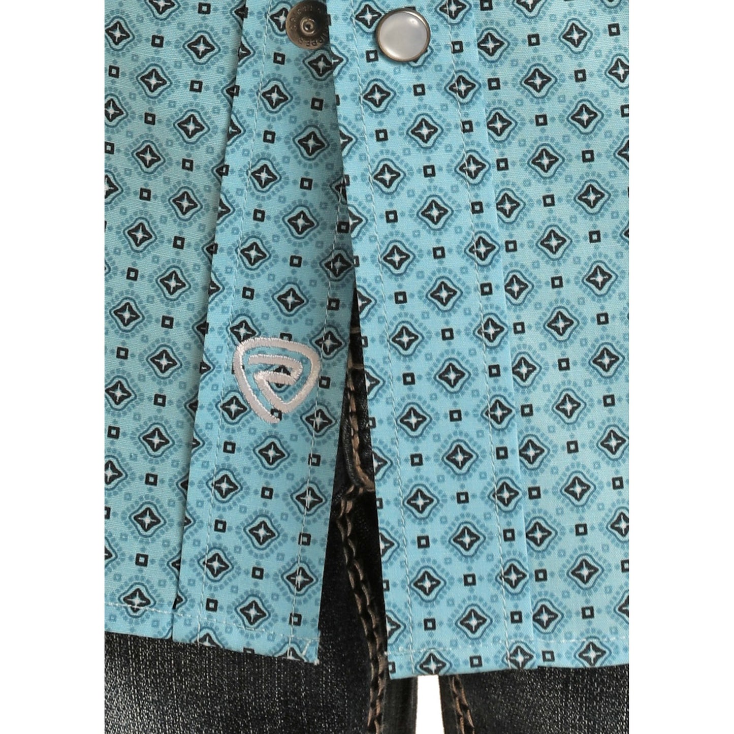 Rock & Roll Boy's Long Sleeve 2 Pocket Geometric Snap Shirt - Turquoise