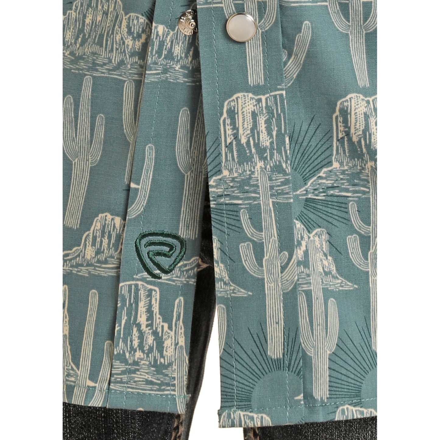 Rock & Roll Boy's Long Sleeve 2 Pocket Sunburst Snap Shirt - Turquoise