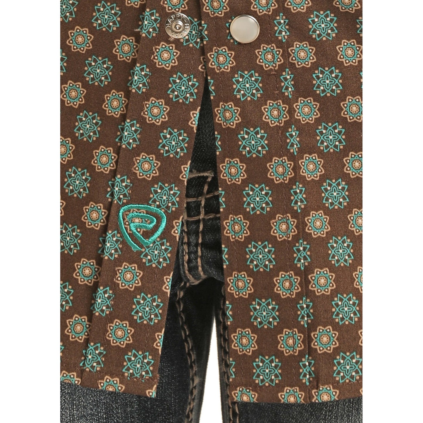 Rock & Roll Boy's Long Sleeve Geometric Snap Shirt - Dark Brown